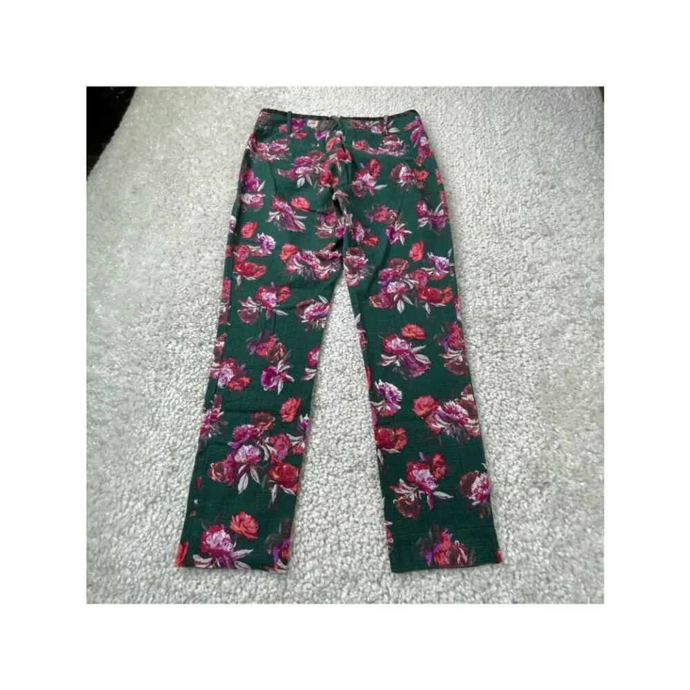 Anthropologie Cartonnier Floral Charlie Trouser Ankle Pants Green Womens 8 FLAW